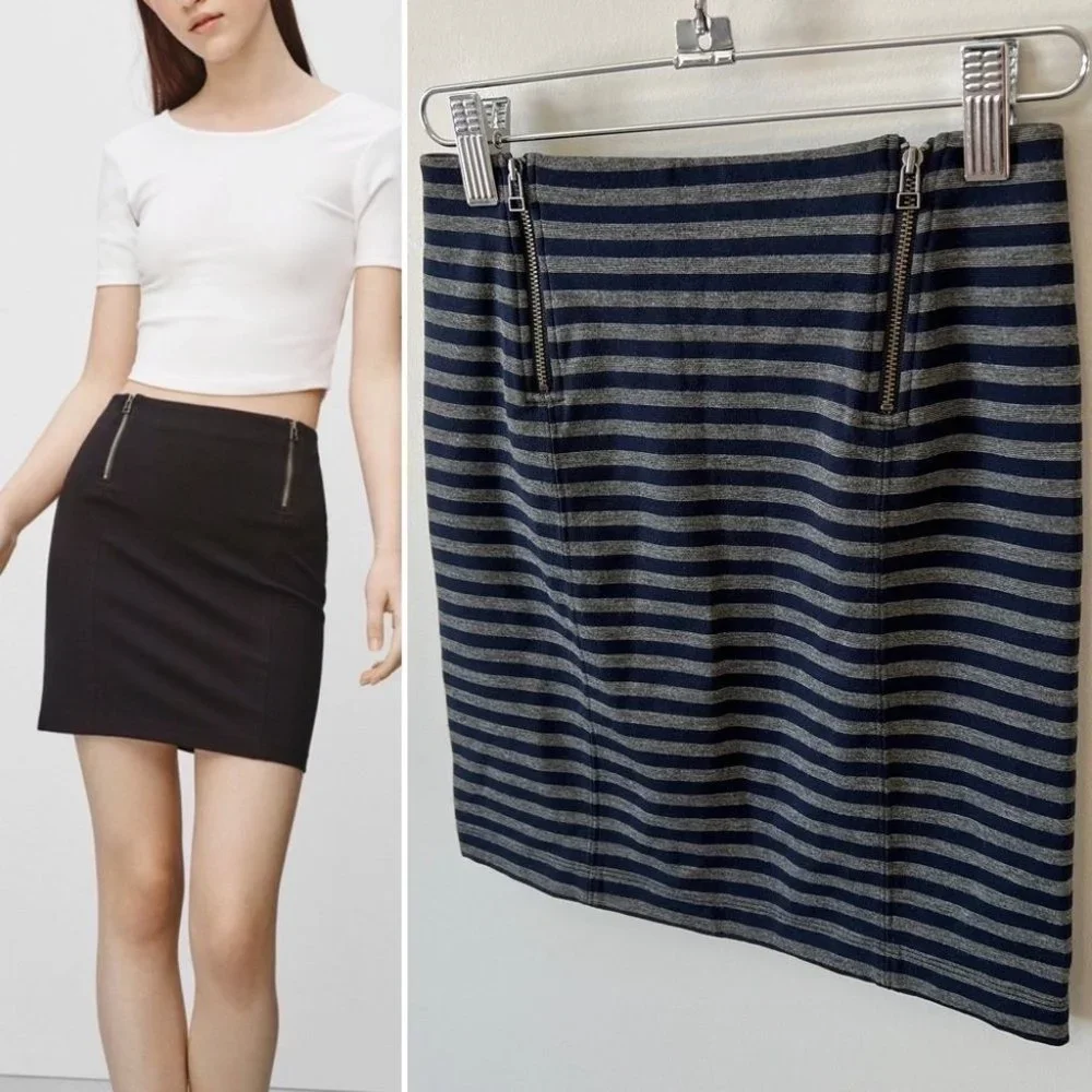 NWT Aritzia Sunday Best Mitford Mini Skirt Navy Blue and Grey Striped - Picture 1 of 11
